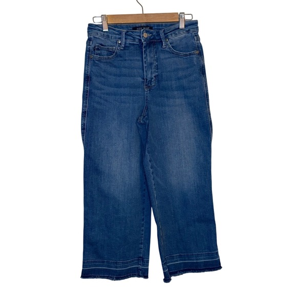 Judy Blue Jeans Women 26 Blue Wide Leg Crop High Rise Frayed Hem Denim Coastal - Picture 1 of 10